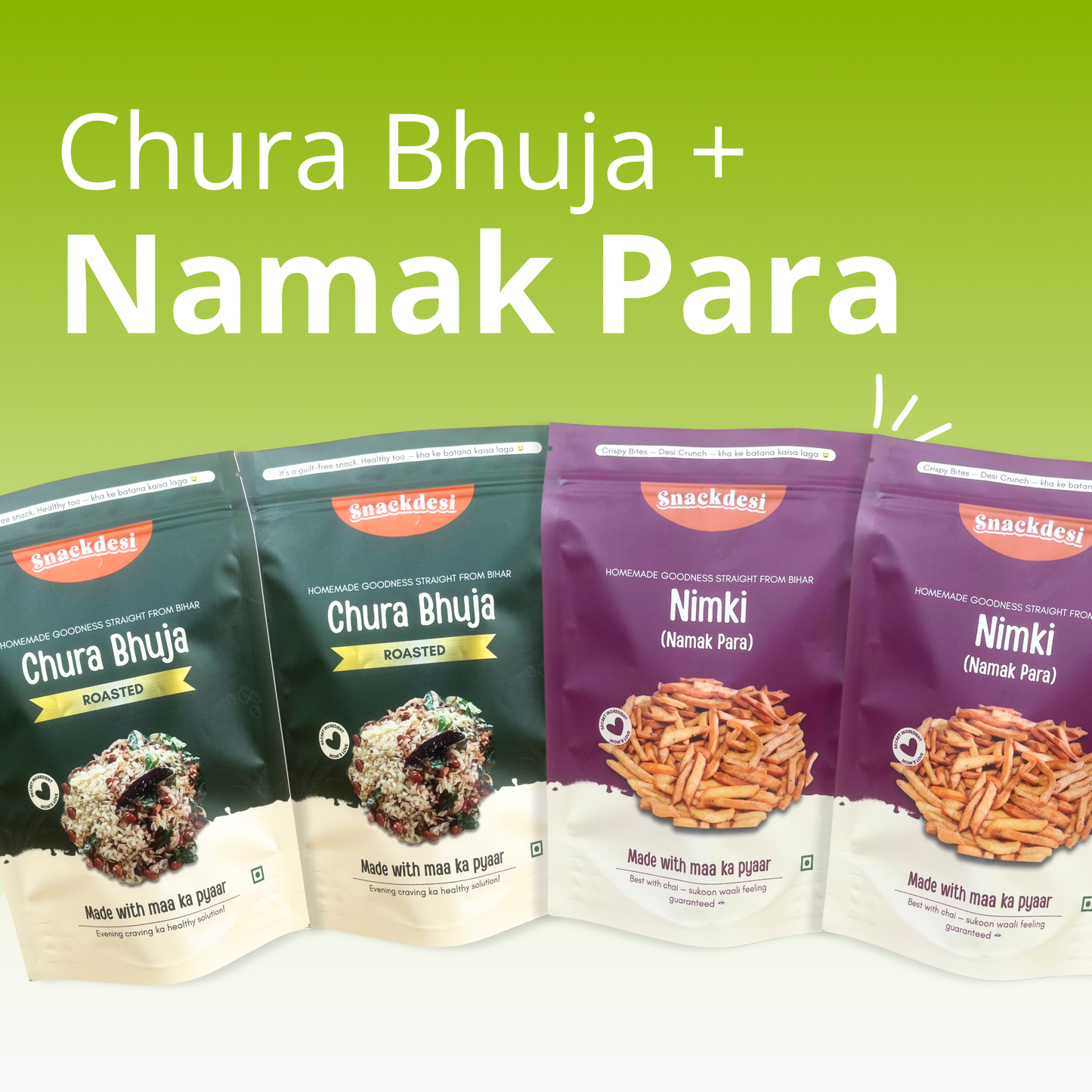 Roasted Chura Bhuja & Nimki (Namak Para) Combo – 4 Packs (200g Each)