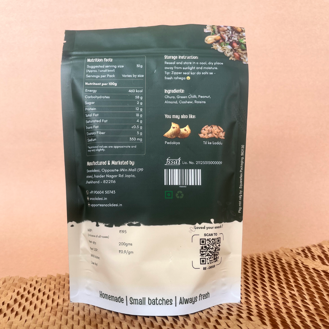 Snackdesi Roasted Chura Bhuja – Dry Fruits Overloaded (Healthy Snack)